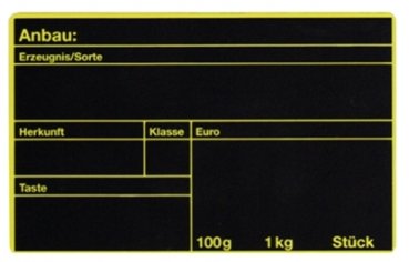 PVC-Beschriftungsschild schwarz/gelb Obst Gemüse 125x78mm "Anbau"