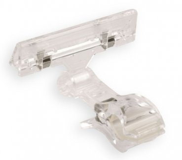 Kistenklammer 100x80 mm transparent mit Preisschildklammer - neigbar