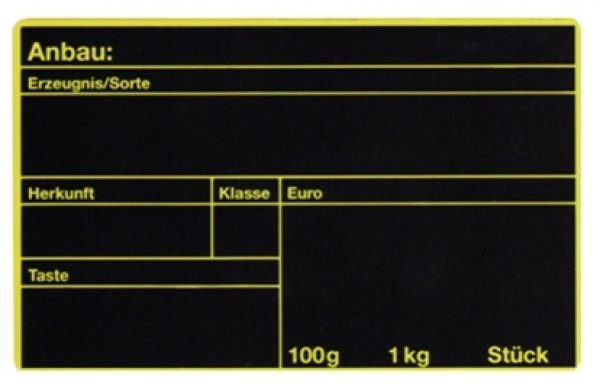PVC-Beschriftungsschild schwarz/gelb Obst Gemüse 125x78mm "Anbau"
