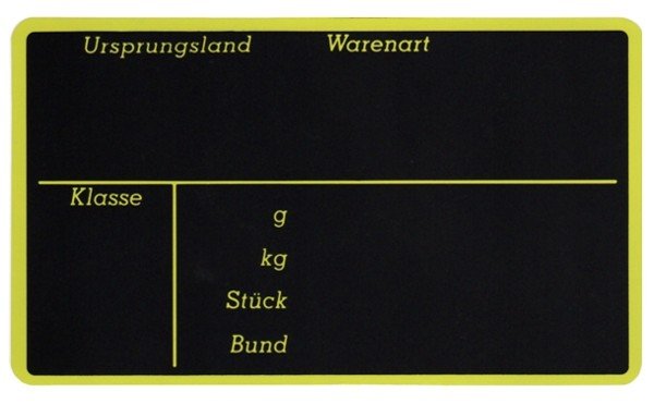PVC-Beschriftungsschild schwarz/gelb Obst Gemüse 185x110mm "Ursprungsland"